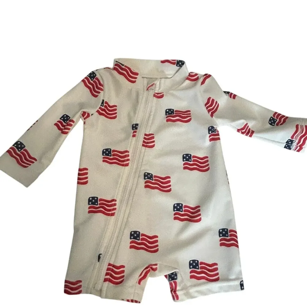 Carters Americana one piece swimsuit diagonal zipper American Flag print sz 3 M